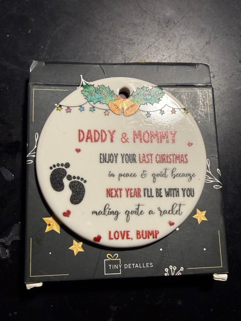 Daddy & Mommy Memorial Christmas Ornament - White with Red & Black Text